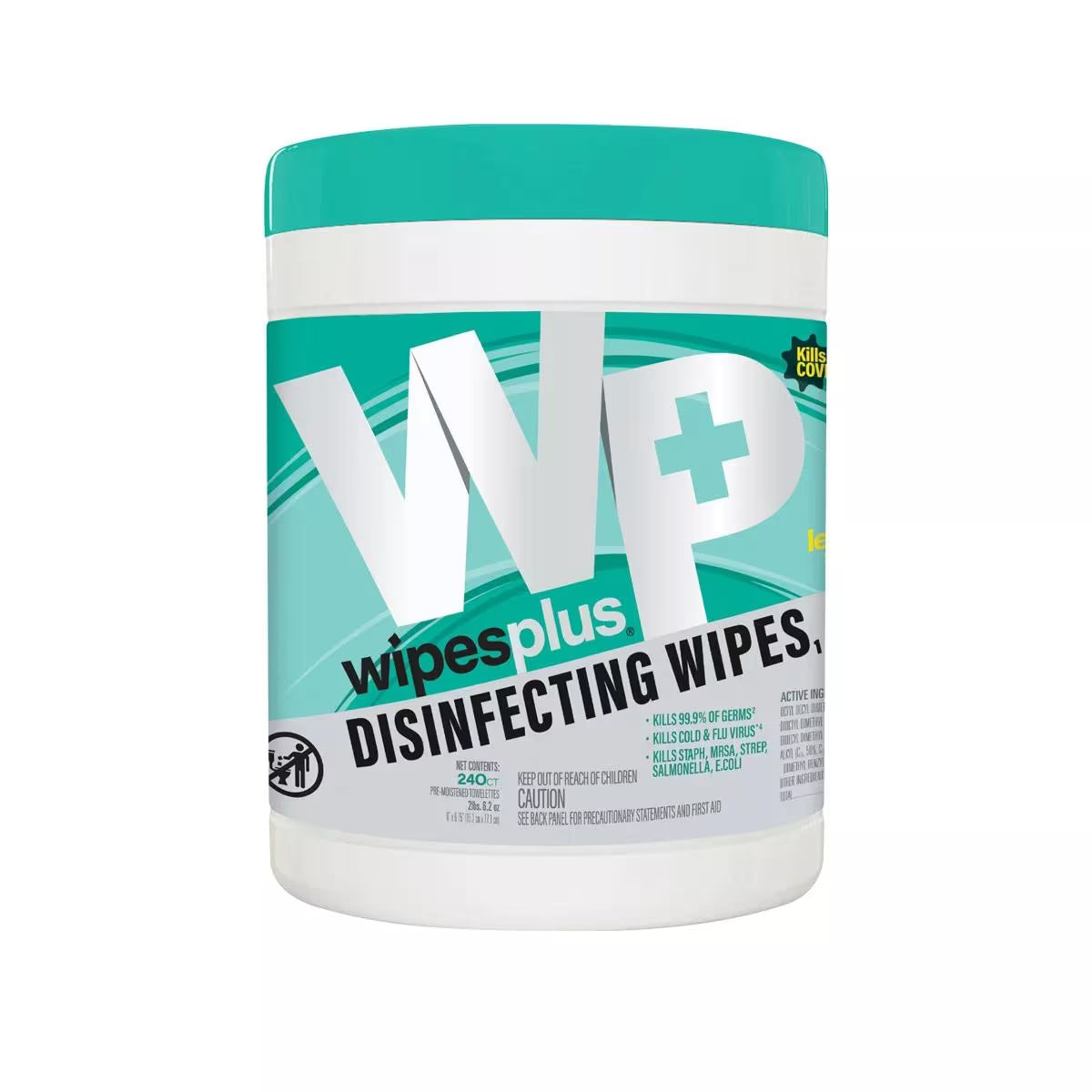 WipesPlus 240 Count Disinfecting Surface Wipes Canister cleans, sanitizes and disinfects in one step. Kills 99.9% of germs including the COVID-19 virus and the Cold & Flu virus. Bleach free, fast drying and streak free.