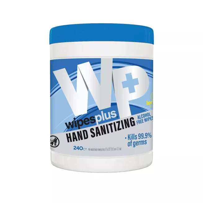 WipesPlus 240 Count Hand Sanitizing Alcohol Free Wipes feature a water based FDA approved formula that kills 99.9% of germs. Enriched with Aloe Vera to clean, sanitize and moisturize hands without alcohol.