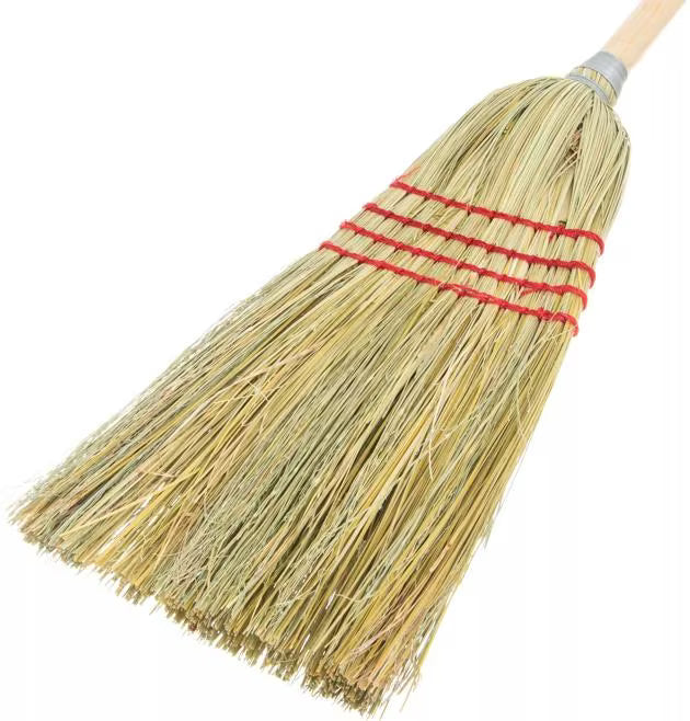 55 Inch Tan Flo-Pac Corn Parlor Broom with 80% rattan and 20% corn fiber bristles. High bristle fill count delivers durable sweeping performance and long lasting value for commercial cleaning.