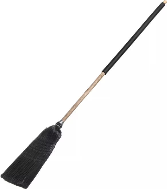 57 Inch Black Flo-Pac Warehouse and Janitor Broom with X shaped synthetic bristles, chemical and liquid resistant fibers and a foam grip wooden handle. Built for heavy duty commercial sweeping.