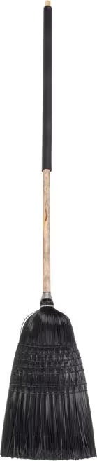 57 Inch Black Flo-Pac Warehouse and Janitor Broom with X shaped synthetic bristles, chemical and liquid resistant fibers and a foam grip wooden handle. Built for heavy duty commercial sweeping.