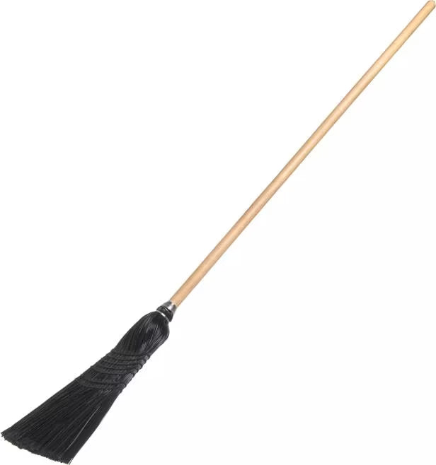 55 Inch Black Flo-Pac Maid and Parlor Broom with X shaped synthetic bristles for superior sweeping on carpets, entry mats and hard floors. Chemical and liquid resistant bristles withstand temperatures up to 225°F.