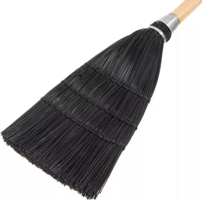 40 Inch Black Lobby Broom with X shaped synthetic bristles, a durable wooden handle and chemical and liquid resistant fibers that withstand temperatures up to 225°F. Ideal for commercial sweeping applications.