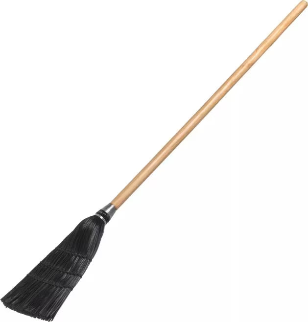 40 Inch Black Lobby Broom with X shaped synthetic bristles, a durable wooden handle and chemical and liquid resistant fibers that withstand temperatures up to 225°F. Ideal for commercial sweeping applications.