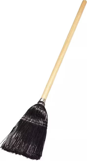 40 Inch Black Lobby Broom with X shaped synthetic bristles, a durable wooden handle and chemical and liquid resistant fibers that withstand temperatures up to 225°F. Ideal for commercial sweeping applications.