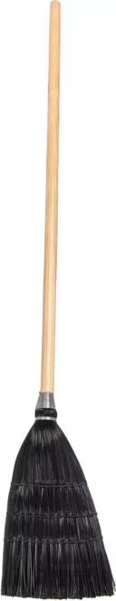 40 Inch Black Lobby Broom with X shaped synthetic bristles, a durable wooden handle and chemical and liquid resistant fibers that withstand temperatures up to 225°F. Ideal for commercial sweeping applications.
