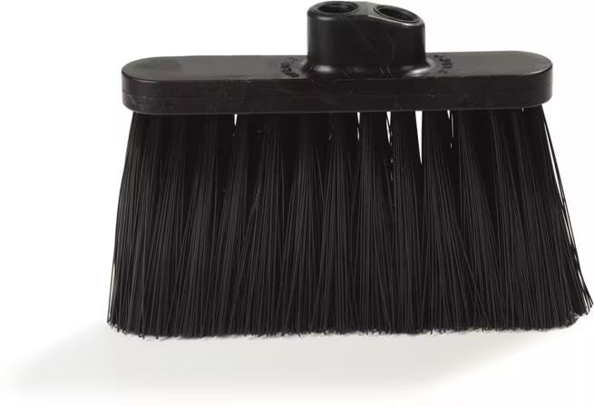 Black Duo Sweep Light Industrial Broom Head with 4 Inch synthetic bristle trim, dual handle positions and 3/4-5 ACME threads. Durable broom head designed to outlast traditional corn brooms in commercial cleaning environments.
