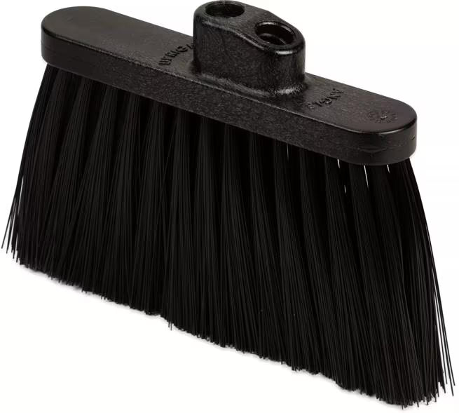 Black Duo Sweep Light Industrial Broom Head with 4 Inch synthetic bristle trim, dual handle positions and 3/4-5 ACME threads. Durable broom head designed to outlast traditional corn brooms in commercial cleaning environments.