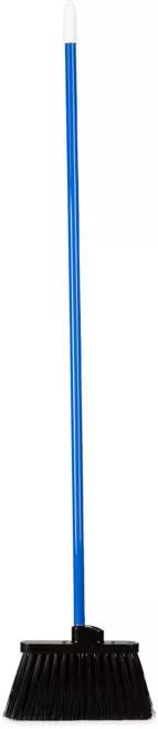 11 Inch Black Duo-Sweep Unflagged Broom with a 48 Inch blue metal handle, stiff synthetic bristles and dual handle positions. Built for heavy duty commercial sweeping and designed to outlast traditional corn brooms.