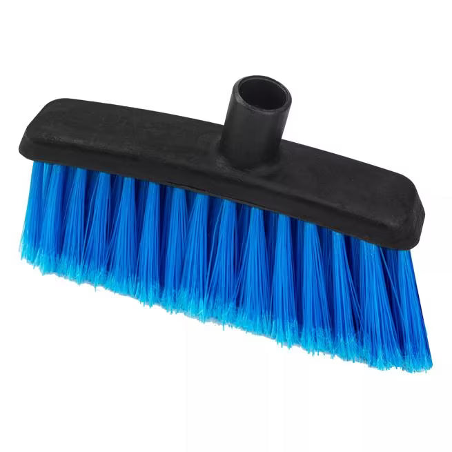 12 Inch Blue Duo-Sweep Flagged Light Industrial Broom Head with angled brush head and flagged synthetic filaments. Compatible with 3/4-5 ACME threaded handles for efficient commercial sweeping of fine debris.