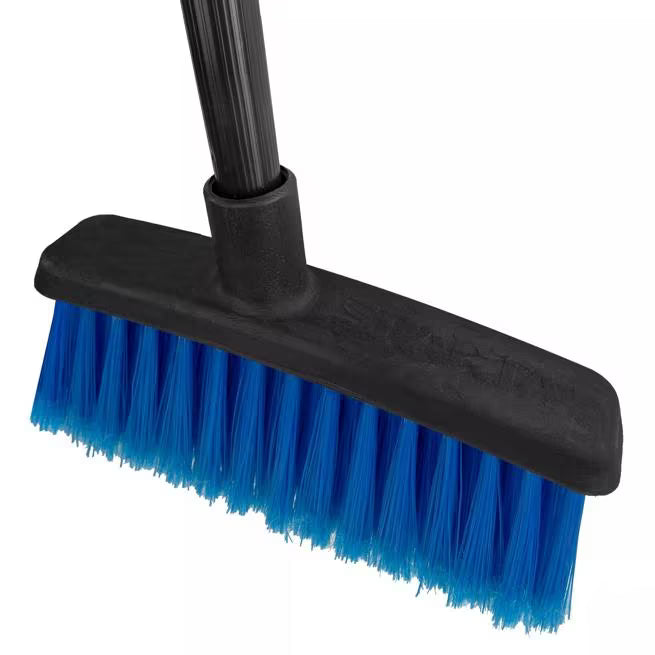 12 Inch Blue Duo-Sweep Flagged Light Industrial Broom Head with angled brush head and flagged synthetic filaments. Compatible with 3/4-5 ACME threaded handles for efficient commercial sweeping of fine debris.
