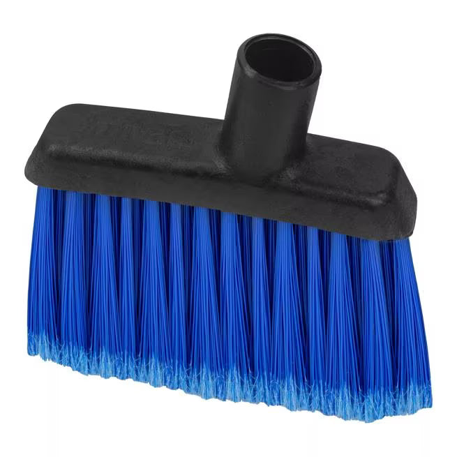 30 Inch Blue Duo-Sweep Flagged Lobby Broom with a black metal handle, angled brush head and flagged synthetic bristles for sweeping fine dust and debris in commercial environments.