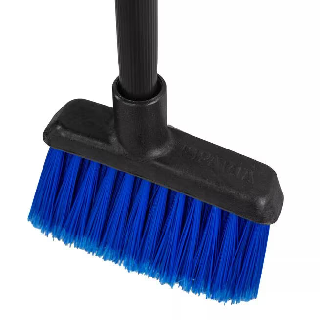 30 Inch Blue Duo-Sweep Flagged Lobby Broom with a black metal handle, angled brush head and flagged synthetic bristles for sweeping fine dust and debris in commercial environments.