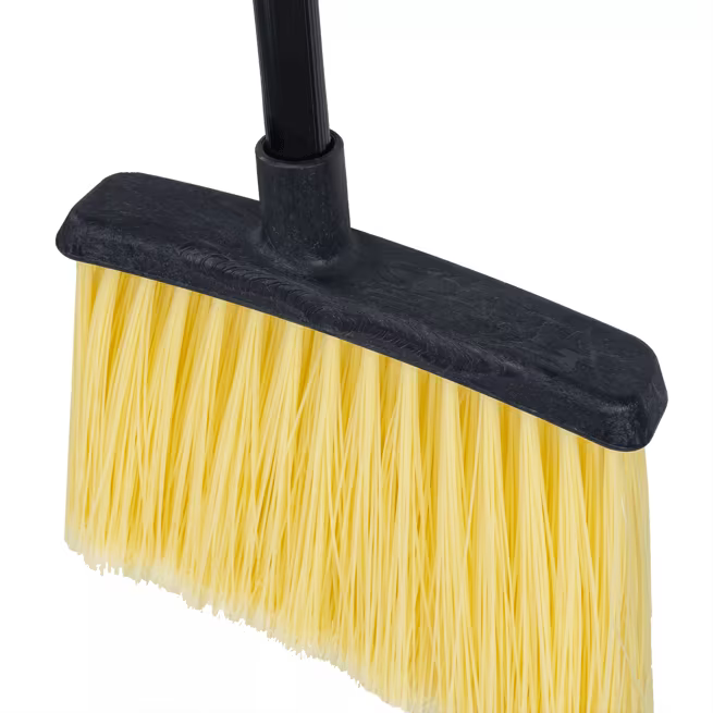 48 Inch Natural Duo-Sweep Flagged Heavy Duty Angle Broom with a black metal handle, 12 Inch angled brush head and flagged synthetic bristles. Built for commercial sweeping in high traffic environments.