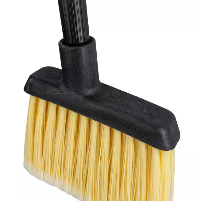 12 Inch Natural Duo-Sweep Flagged Angle Broom Head with flagged synthetic bristles and a 12 Inch flare edge. Color coded design helps reduce cross contamination in commercial cleaning environments.
