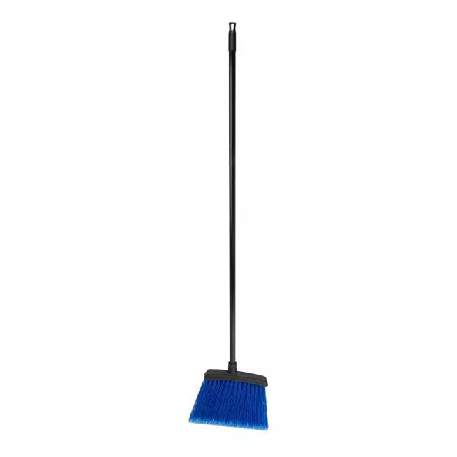 48 Inch Blue Duo-Sweep Flagged Warehouse Broom with a black metal handle, angled brush head and flagged synthetic bristles. Designed for sweeping fine debris in commercial and warehouse environments.