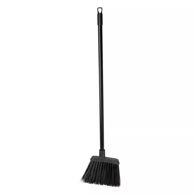 48 Inch Black Duo-Sweep Unflagged Warehouse Broom with a black metal handle, angled brush head and stiff synthetic bristles. Built for heavy duty commercial sweeping and designed to outlast traditional corn brooms.