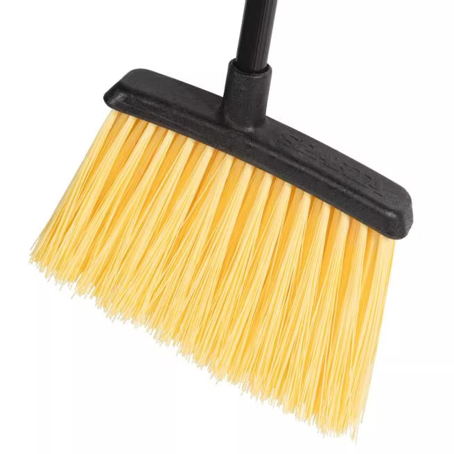 48 Inch Natural Duo-Sweep Unflagged Heavy Duty Angle Broom with a black metal handle and a 12 Inch angled brush head. Designed for heavy duty commercial sweeping in warehouses and other demanding environments.