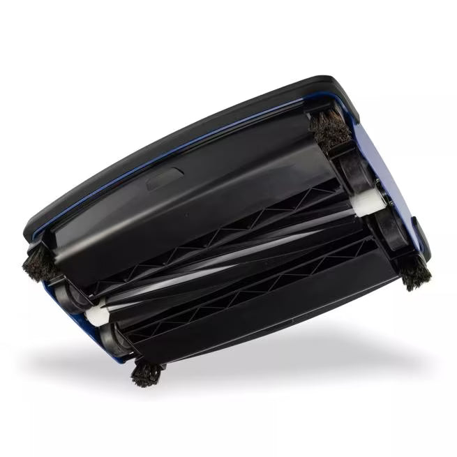 12 Inch Blue Duo-Sweeper Floor Sweeper with an ergonomic swivel handle, low profile design, large capacity dust bins and non-marking wheels. Ideal for efficient commercial floor cleaning without electricity.