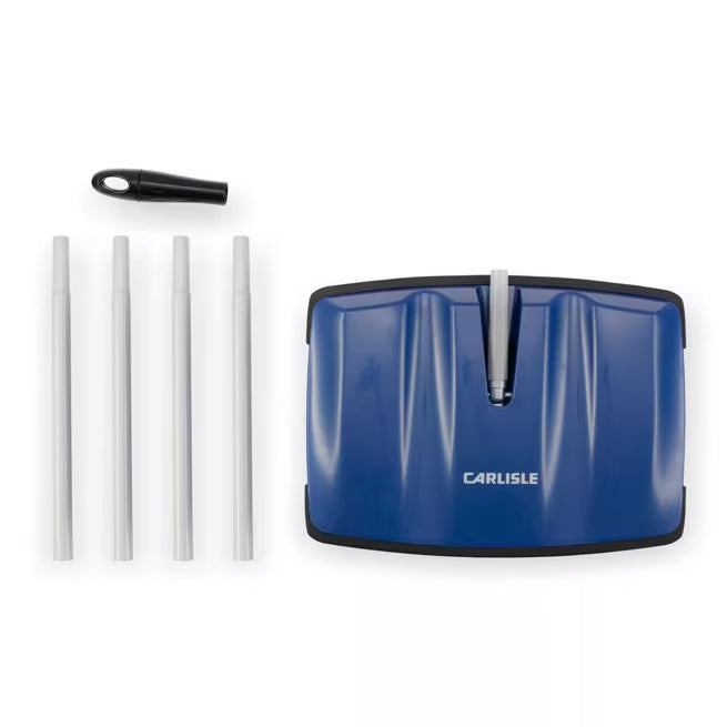 12 Inch Blue Duo-Sweeper Floor Sweeper with an ergonomic swivel handle, low profile design, large capacity dust bins and non-marking wheels. Ideal for efficient commercial floor cleaning without electricity.