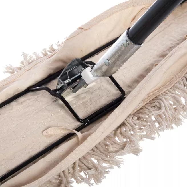 36 x 5 Inch Chrome Mop Frame with heavy gauge welded steel construction and a zinc plated finish to resist rust and corrosion. Compatible with quick-clip handles and commercial dust mop heads.