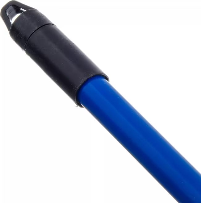 60 Inch Blue Flo-Pac Dust Mop Handle with a vinyl coated metal construction, flexible polyurethane connector and 360 degree swivel action. Designed for efficient commercial floor cleaning.