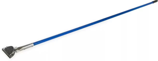60 Inch Blue Flo-Pac Dust Mop Handle with a vinyl coated metal construction, flexible polyurethane connector and 360 degree swivel action. Designed for efficient commercial floor cleaning.