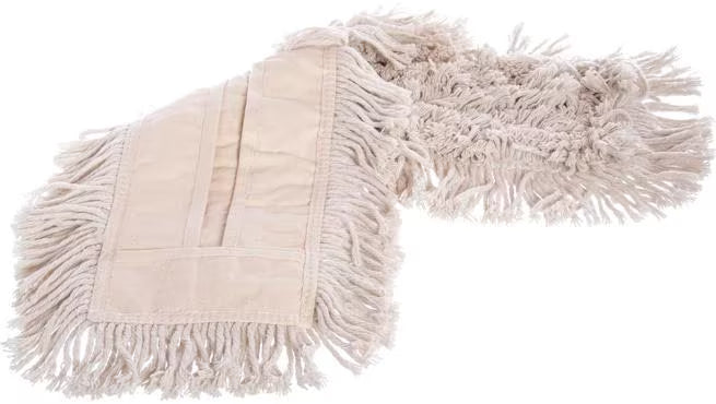 24 x 5 Inch Natural Tie Back Dust Mop made from durable cotton with a full tie back design for secure attachment to compatible mop frames. Ideal for economical commercial dust mopping.