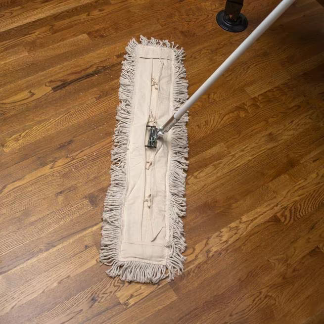 36 x 5 Inch Natural Tie Back Dust Mop with durable cotton construction and a full tie back design for secure attachment to compatible mop frames. Ideal for economical commercial dust mopping.