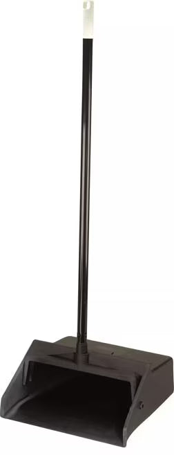 Black Duo-Pan Upright Dust Pan with a pivoting design, serrated yoke, low-profile edge and locking pan for efficient, spill-free debris collection in commercial cleaning environments.