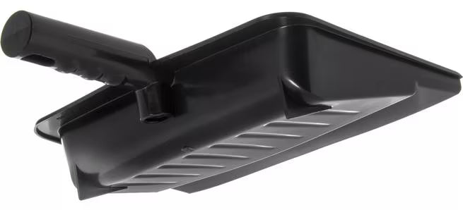 12 x 8 Inch Black Flo-Pac Flexible Plastic Dustpan with a durable construction, comfortable finger grip handle and threaded handle compatibility for commercial floor cleaning.