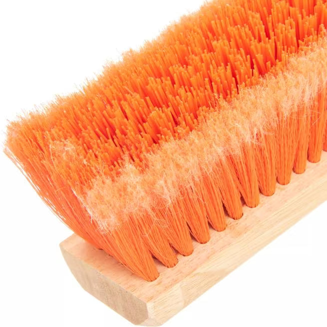 24 Inch Orange Flo-Pac Polypropylene Floor Sweep with flagged border bristles and a heavy polypropylene center for effective dust and dirt removal on smooth and medium floor surfaces. BPA-free construction for commercial cleaning.