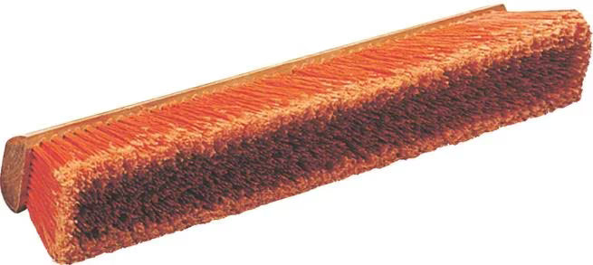 24 Inch Orange Flo-Pac Polypropylene Floor Sweep with flagged border bristles and a heavy polypropylene center for effective dust and dirt removal on smooth and medium floor surfaces. BPA-free construction for commercial cleaning.