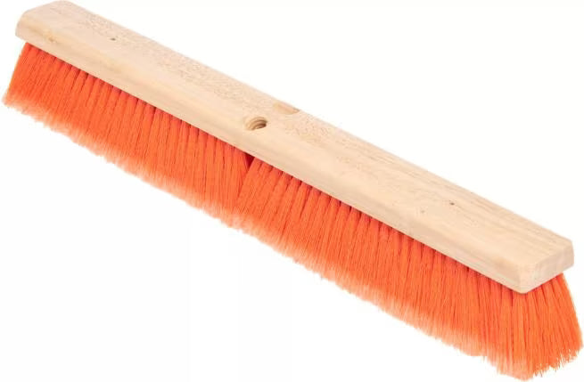 24 Inch Orange Flo-Pac Polypropylene Floor Sweep with flagged border bristles and a heavy polypropylene center for effective dust and dirt removal on smooth and medium floor surfaces. BPA-free construction for commercial cleaning.
