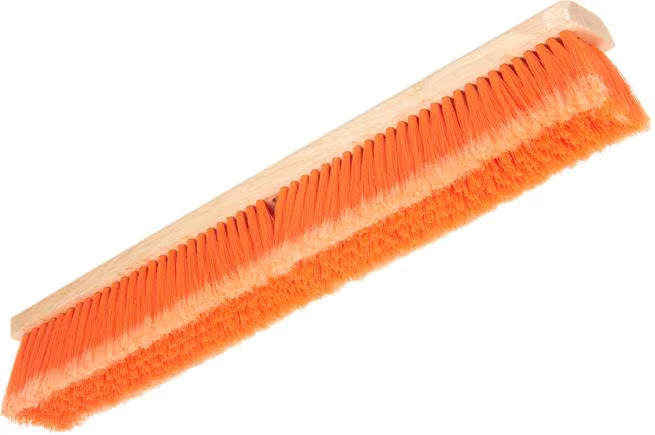 24 Inch Orange Flo-Pac Polypropylene Floor Sweep with flagged border bristles and a heavy polypropylene center for effective dust and dirt removal on smooth and medium floor surfaces. BPA-free construction for commercial cleaning.