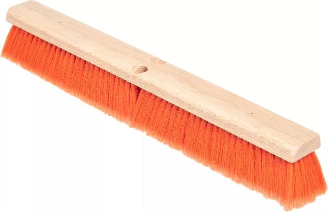 Shop the Flo-Pac 24 Inch Orange Flagged Bristle Hardwood Push Broom Head with moisture and chemical-resistant polypropylene bristles and a durable hardwood block. Ideal for dust and fine particles on smooth surfaces. Handle sold separately.