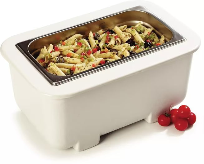 Shop the Coldmaster 6 Inch Deep Third-Size 7.25 Quart White Coldpan with refrigerant gel technology that keeps food at or below 40°F for up to 8 hours. Ideal for buffets, catering and commercial foodservice.