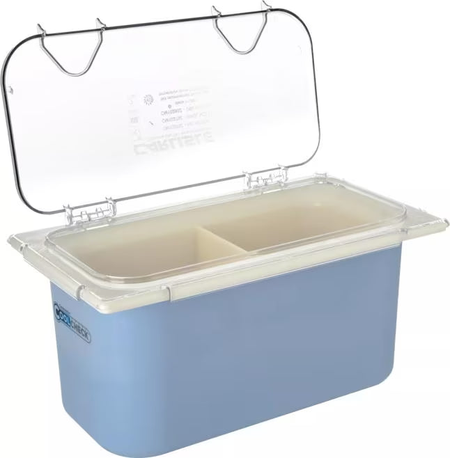 Protect and access food easily with the Clear Coldmaster EZ Access Lid One Third Size CM10278Z07. This dishwasher safe polycarbonate hinged lid features a secure snap on design and is ideal for restaurants, buffets, catering operations, and commercial kitchens.