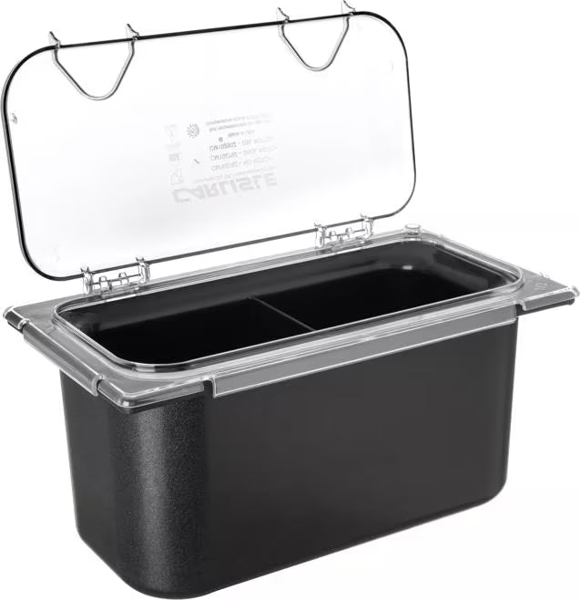 Improve food service with the Clear Coldmaster EZ Access Lid with Notch One Third Size CM10279Z07. This dishwasher safe polycarbonate hinged lid features a utensil notch and secure snap on design, making it ideal for restaurants, buffets, catering operations, and commercial kitchens.