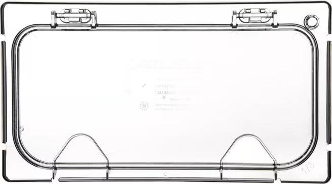 Improve food service with the Clear Coldmaster EZ Access Lid with Notch One Third Size CM10279Z07. This dishwasher safe polycarbonate hinged lid features a utensil notch and secure snap on design, making it ideal for restaurants, buffets, catering operations, and commercial kitchens.