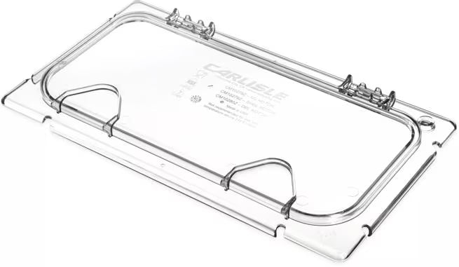 Improve food service with the Clear Coldmaster EZ Access Lid with Notch One Third Size CM10279Z07. This dishwasher safe polycarbonate hinged lid features a utensil notch and secure snap on design, making it ideal for restaurants, buffets, catering operations, and commercial kitchens.