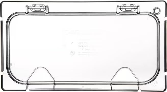Improve food service with the Clear Coldmaster EZ Access Lid with Notches One Third Size CM10280Z07. This dishwasher safe polycarbonate hinged lid features dual utensil notches and a secure snap on design, making it ideal for restaurants, buffets, catering operations, and commercial kitchens.
