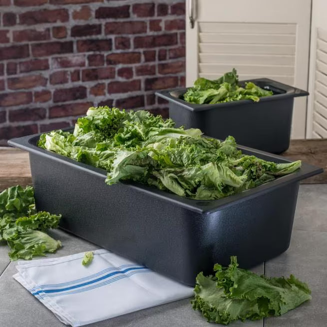 Keep food safely chilled with the Full Size Black Coldmaster Food Pan 14 Quart CM110003. This insulated gel filled food pan maintains cold temperatures for up to 8 hours without ice and is ideal for restaurants, buffets, catering operations, and commercial kitchens.