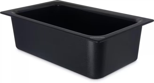 Keep food safely chilled with the Full Size Black Coldmaster Food Pan 14 Quart CM110003. This insulated gel filled food pan maintains cold temperatures for up to 8 hours without ice and is ideal for restaurants, buffets, catering operations, and commercial kitchens.