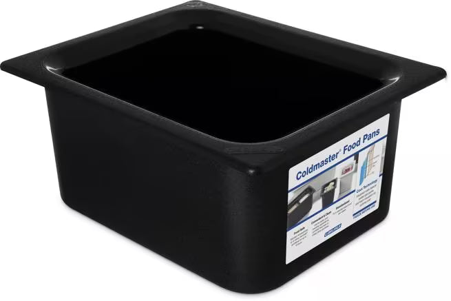 Keep cold foods safely chilled with the Half Size Black Coldmaster Food Pan 6 Quart CM110103. This insulated gel filled food pan maintains temperatures for up to 8 hours without ice and is ideal for restaurants, buffets, catering operations, and commercial kitchens.