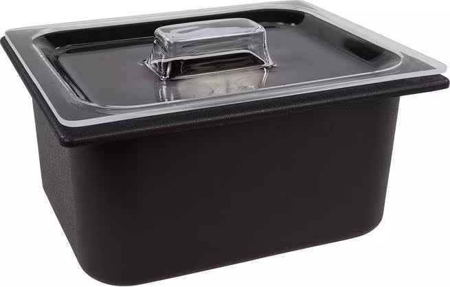 Keep cold foods safely chilled with the Half Size Black Coldmaster Food Pan 6 Quart CM110103. This insulated gel filled food pan maintains temperatures for up to 8 hours without ice and is ideal for restaurants, buffets, catering operations, and commercial kitchens.