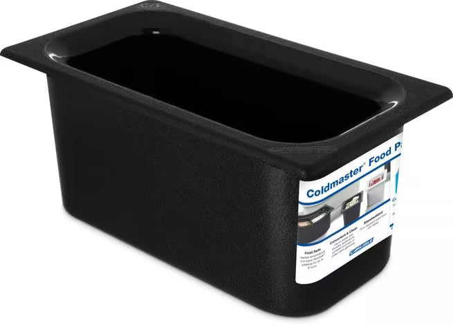 Keep cold foods safely chilled with the One Third Size Black Coldmaster Food Pan 3.5 Quart CM110203. This insulated gel filled food pan maintains temperatures for up to 8 hours without ice and is ideal for restaurants, buffets, catering operations, salad bars, and commercial kitchens.