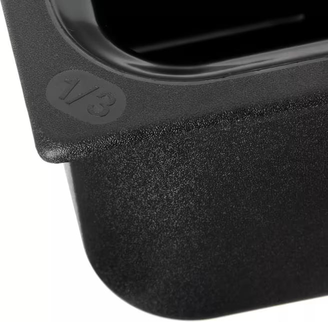 Keep cold foods safely chilled with the One Third Size Black Coldmaster Food Pan 3.5 Quart CM110203. This insulated gel filled food pan maintains temperatures for up to 8 hours without ice and is ideal for restaurants, buffets, catering operations, salad bars, and commercial kitchens.