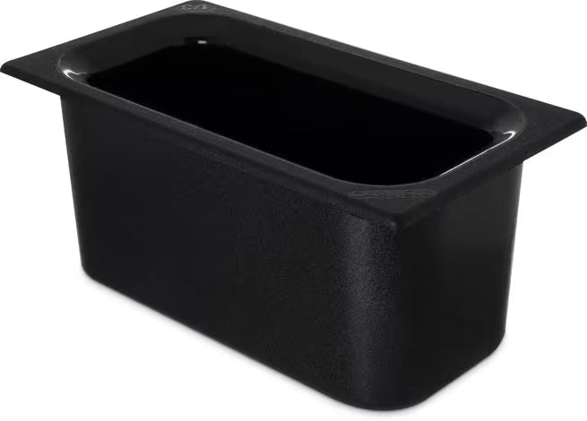 Keep cold foods safely chilled with the One Third Size Black Coldmaster Food Pan 3.5 Quart CM110203. This insulated gel filled food pan maintains temperatures for up to 8 hours without ice and is ideal for restaurants, buffets, catering operations, salad bars, and commercial kitchens.