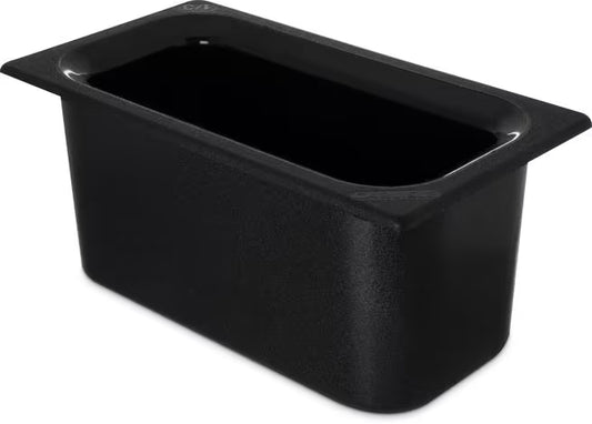 Keep cold foods safely chilled with the One Third Size Black Coldmaster Food Pan 3.5 Quart CM110203. This insulated gel filled food pan maintains temperatures for up to 8 hours without ice and is ideal for restaurants, buffets, catering operations, salad bars, and commercial kitchens.